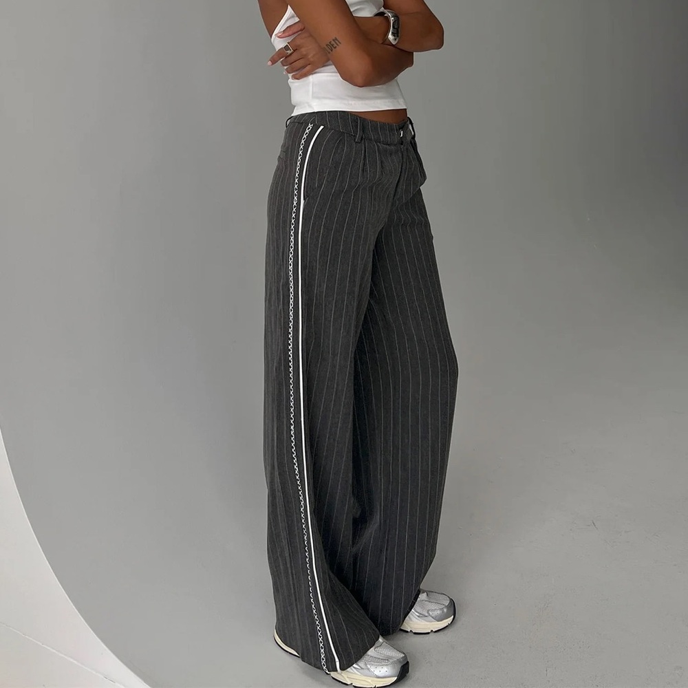 Princess Polly Charcoal Pinstripe Wide Leg Pants
